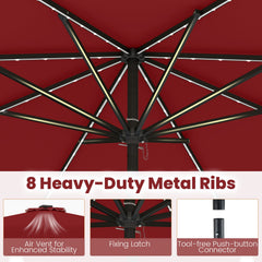 10 Feet Solar Patio Umbrella with Color-Changing LED Lights-Wine