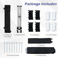 10 x 10 Feet Foldable Commercial Pop-up Canopy with Roller Bag and Banner Strip-Black