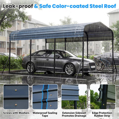 10 x 14.5 FT Heavy-Duty Carport Outdoor Galvanized Steel Garage Car Shelter with Leak-proof Roof-Black