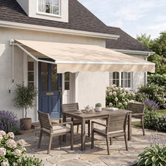 10 x 8.2 Feet Retractable Awning with Easy Opening Manual Crank Handle-Beige