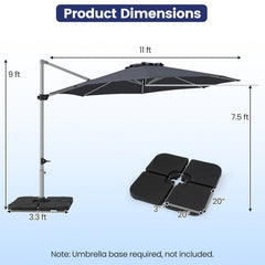 11 Feet Patio Offset Cantilever Umbrella 360° Rotation Aluminum Tilt-Gray