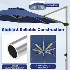 11 Feet Patio Offset Cantilever Umbrella 360° Rotation Aluminum Tilt-Navy