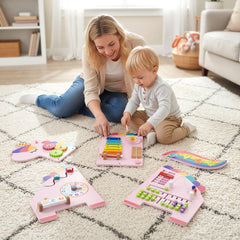 11-in-1 Dinosaur Activity Wall Busy Board Panels for Toddlers Education and Early Development-Pink