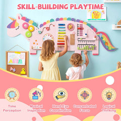 11-in-1 Dinosaur Activity Wall Busy Board Panels for Toddlers Education and Early Development-Pink