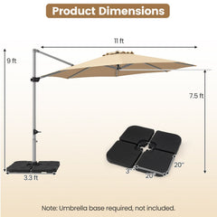 11 Feet Patio Offset Cantilever Umbrella 360° Rotation Aluminum Tilt-Beige