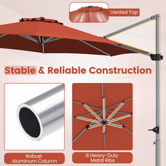 11 Feet Patio Offset Cantilever Umbrella 360° Rotation Aluminum Tilt-Brick Red