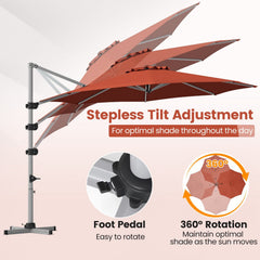 11 Feet Patio Offset Cantilever Umbrella 360° Rotation Aluminum Tilt-Brick Red