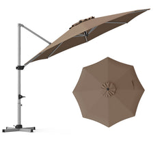 11 Feet Patio Offset Cantilever Umbrella 360° Rotation Aluminum Tilt-Tan