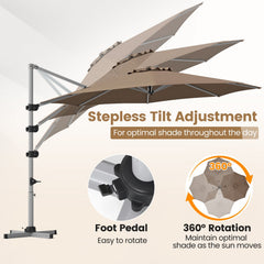 11 Feet Patio Offset Cantilever Umbrella 360° Rotation Aluminum Tilt-Tan