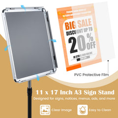 11 x 17 Inch Height Adjustable Sign Holder Stand with Snap-Open Frame-Silver