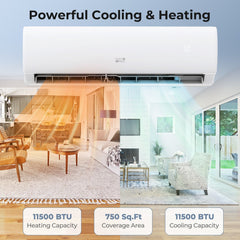 EchoCool Series 11500 BTU 208/230V Mini Split Air Conditioner and Heater Pump System