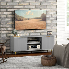 TV Stand with Storage for 55 Inch TV, Modern TV Cabinet with 2 Open Shelves and 2 Cabinets for Living Room, Black
