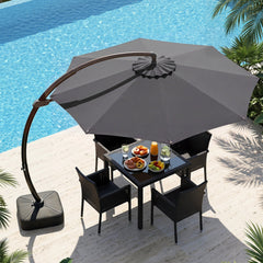 11 FT Cantilever Patio Umbrella with Base with 360° Rotation and Tilt Adjustment-Gray