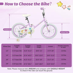 18 Inch Kids Bike with Kickstand, Reflectors and Removable Training Wheels, Purple