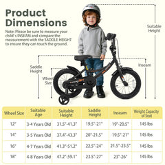 14 Inch Kids Bike with Removable Training Wheels and Adjustable Seat, Black
