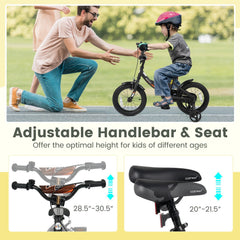 14 Inch Kids Bike with Removable Training Wheels and Adjustable Seat, Black