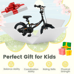 14 Inch Kids Bike with Removable Training Wheels and Adjustable Seat, Black