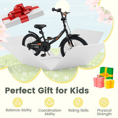 18 Inch Kids Bike with Removable Training Wheels and Adjustable Seat, Black