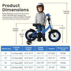 12 Inch Kids Bike with Removable Training Wheels and Adjustable Seat, Blue