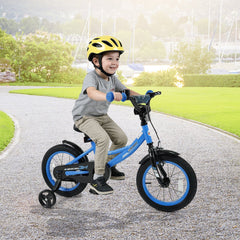 14 Inch Kids Bike with Removable Training Wheels and Adjustable Seat, Blue