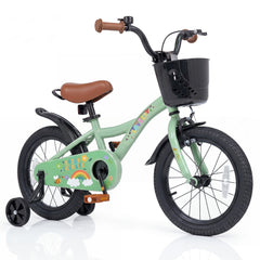 16 Inch Girls Bike with Basket, Bell and Training Wheels, Green