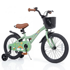 18 Inch Girls Bike with Basket, Kickstand and Training Wheels, Green