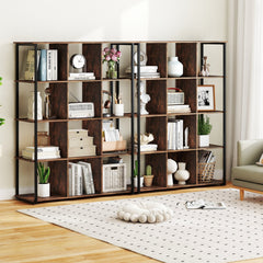 12-Cube Bookcase with 2 Anti-tipping Kits for Living Room-Rustic Brown