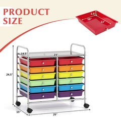 12 Drawers Rolling Storage Cart for Home and Office-Multicolor