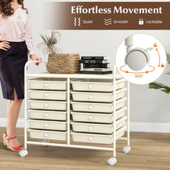 12 Drawers Rolling Storage Cart for Home and Office-White