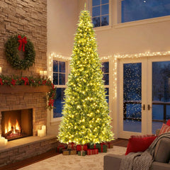 12 FT Pre-Lit Hinged Artificial Christmas Tree with 2517 Mixed PVC and PE Branch Tips