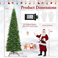 12 FT Pre-Lit Hinged Artificial Christmas Tree with 2517 Mixed PVC and PE Branch Tips