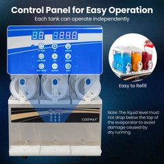 12 Gal Commercial Slushy Dispenser 4 Gal x 3 Triple Tanks Slushie Maker-Silver