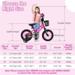 12 Inch Kids Bike with Front Basket and Training Wheels, Pink