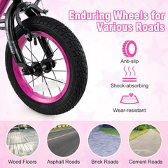12 Inch Kids Bike with Front Basket and Training Wheels, Pink