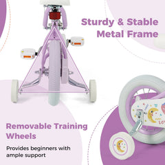 12 Inch Kids Bike with Bell, Reflectors and Removable Training Wheels, Purple