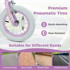 12 Inch Kids Bike with Bell, Reflectors and Removable Training Wheels, Purple
