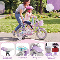 12 Inch Girls Bike with Basket, Ribbons and Mudguards, Mermaid Theme, Lilac