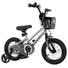 12 Inch Kids Bike with Basket, Bell and Detachable Training Wheels, Silver
