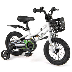 12 Inch Kids Bike with Training Wheels and Basket for Ages 3 to 4, White