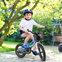 12 Inch Kids Bike with Training Wheels and Basket for Ages 3 to 4, Navy