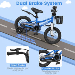 12 Inch Kids Bike with Training Wheels and Basket for Ages 3 to 4, Navy
