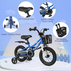 12 Inch Kids Bike with Training Wheels and Basket for Ages 3 to 4, Navy