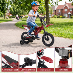 12 Inch Motorcycle Style Kids Bike with Light Up Training Wheels, Red