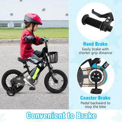 12 Inch Kids Bike with Basket, Bell and Detachable Training Wheels, Black