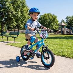 12 Inch Kids Bike with Training Wheels and Number Plate, Blue