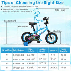 12 Inch Kids Bike with Training Wheels and Number Plate, Blue