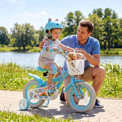 12 Inch Girls Bike with Basket, Bell and Training Wheels, Blue