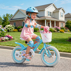 12 Inch Girls Bike with Basket, Bell and Training Wheels, Blue