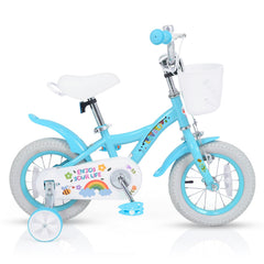 12 Inch Girls Bike with Basket, Bell and Training Wheels, Blue