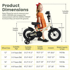 12 Inch Kids Sport Bike with Removable Training Wheels and Reflectors, Cream